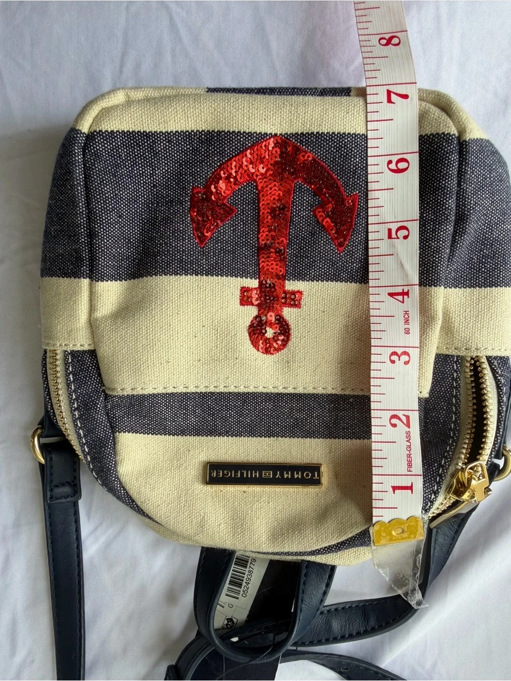 Tommy Hilfiger Striped Mini Backpack with Red Sequin Anchor